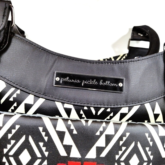 Tribal Print Black & White Tote Bag with Red Accent diaper bag- black& white - Picture 5 of 8